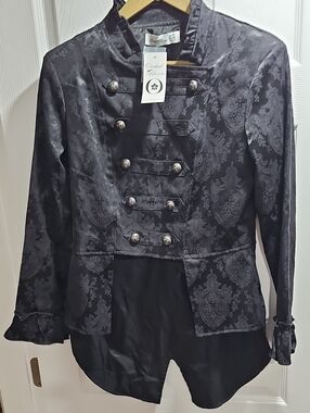 Black Brocade Military-Style Blazer
